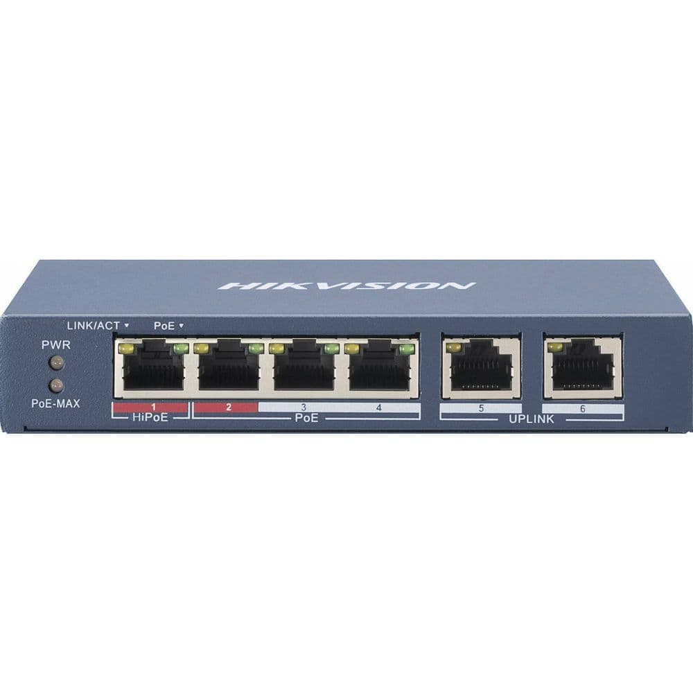 4-port Hikvision 100Mbps unmanaged PoE switch DS-3E0106HP-E 2x Uplink