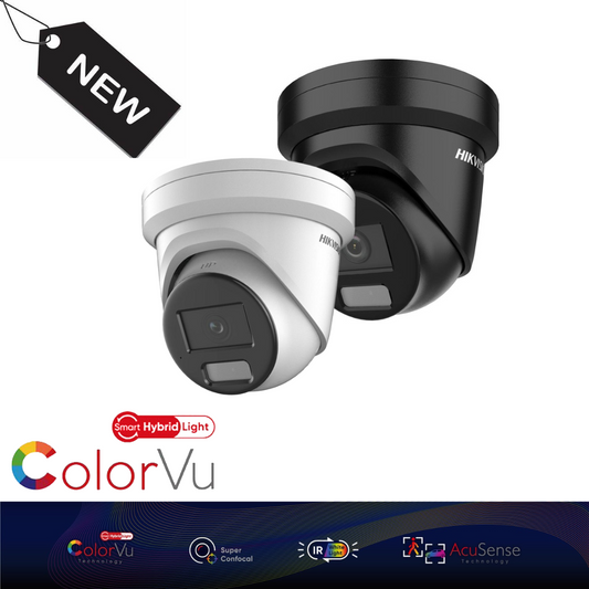 4MP Hikvision DS-2CD2347G2H-LIU 4MP Smart Hybrid ColorVu and IR Acusense Turret - 2.8MM - Black+White