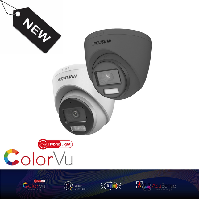 Hikvision 3K DS-2CE72KF0T-LFS Smart Hybrid ColorVu Fixed Lens Turret Camera (Built-in Mic) - Black+White