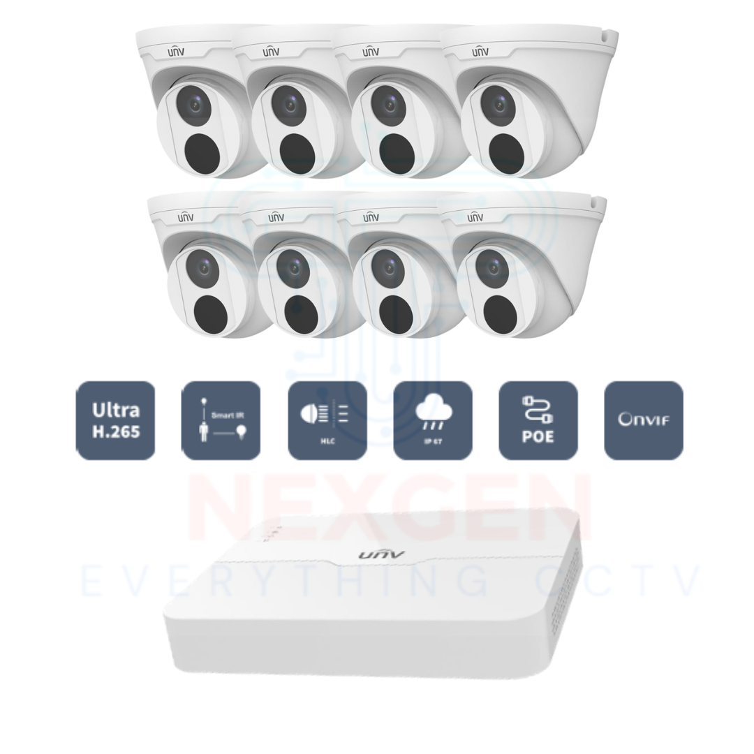 2MP UNV Kit - 8CH NVR(301-08LB-P) 8 x 2.8mm Fixed Dome Network Camera(3612LR3-PF28-D) (Offer) | NexGen CCTV