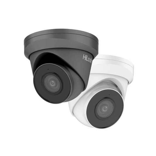 8MP HiLook IPC-T280H-MUF (C) IP Metal Turret Camera with 30m IR, Built in Mic PoE 2.8MM - WHITE+GREY