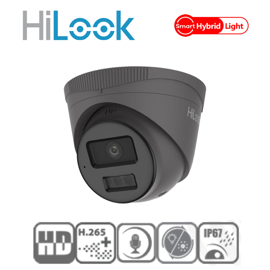 4 MP Hilook by Hikvision GREY  IPC-T249HA-LU(2.8mm) ColorVu Smart Hybrid Light Fixed Turret Network Camera