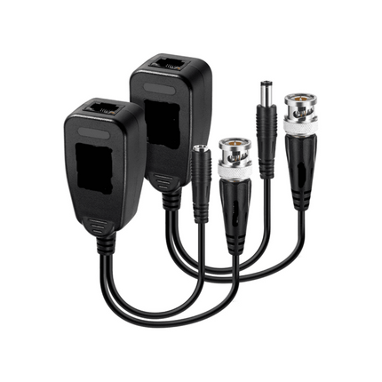 HD-CVI/TVI/AHD Passive Video Balun with Power Connector and RJ45 CAT5 Data Transmitter 1 Pair