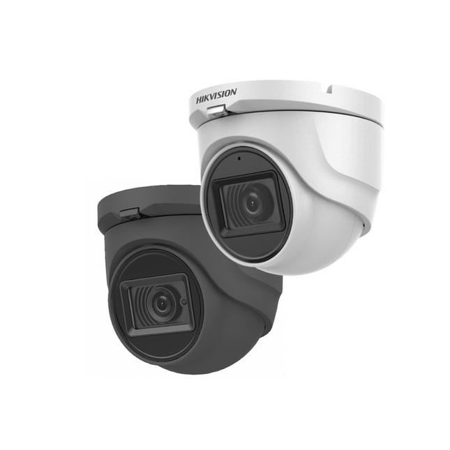5MP DS-2CE76H0T-ITMFS - WHITE+GREY Hikvision HD-TVI 2.8mm Fixed Turret Camera, 30m IR, Mic, AoC