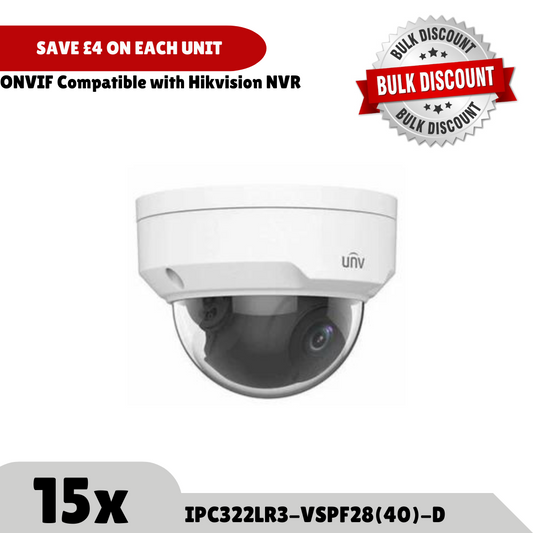 Bulk Order Saving - 15x 2MP UNV IPC322LR3-VSPF28(40)-D Vandal-resistant IR Fixed Dome Camera (Offer)