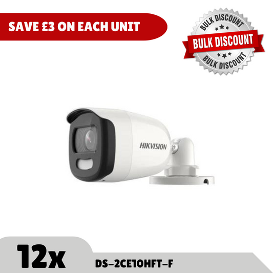 Bulk Order Saving - 12x 5MP Hikvision DS-2CE10HFT-F(3.6MM) ColorVu bullet 20M White Light IP67 (Offer)