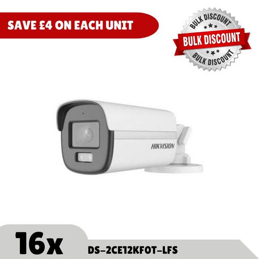 Bulk Order Saving - 16x Hikvision DS-2CE12KF0T-LFS 3K TVI AoC ColorVu + IR Hybrid Dual-light Fixed Bullet Camera + Mic