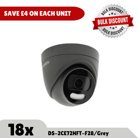 Bulk Order Saving - 18x 5MP DS-2CE72HFT-F28/Grey ColorVu Fixed Lens Turret Camera, 20m White Light (Offer)