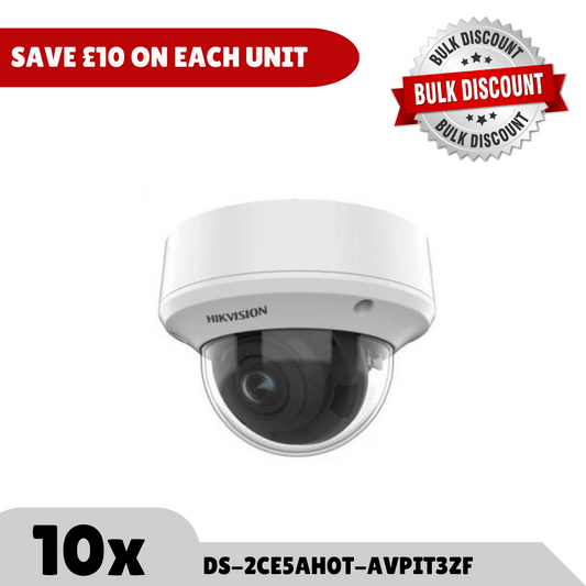 Bulk Order Saving - 10x 5 MP Hikvision DS-2CE5AH0T-AVPIT3ZF/2.7-13.5mm Vandal Motorized Varifocal Dome Camera (Offer)