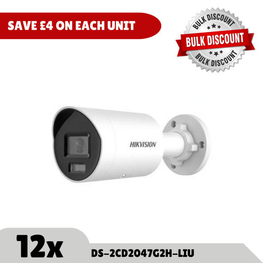 Bulk Order Saving - 12x 4MP Hikvision DS-2CD2047G2H-LIU(4MM)(EF) Smart Hybrid ColorVu and IR Acusense Mini Bullet (Offer)