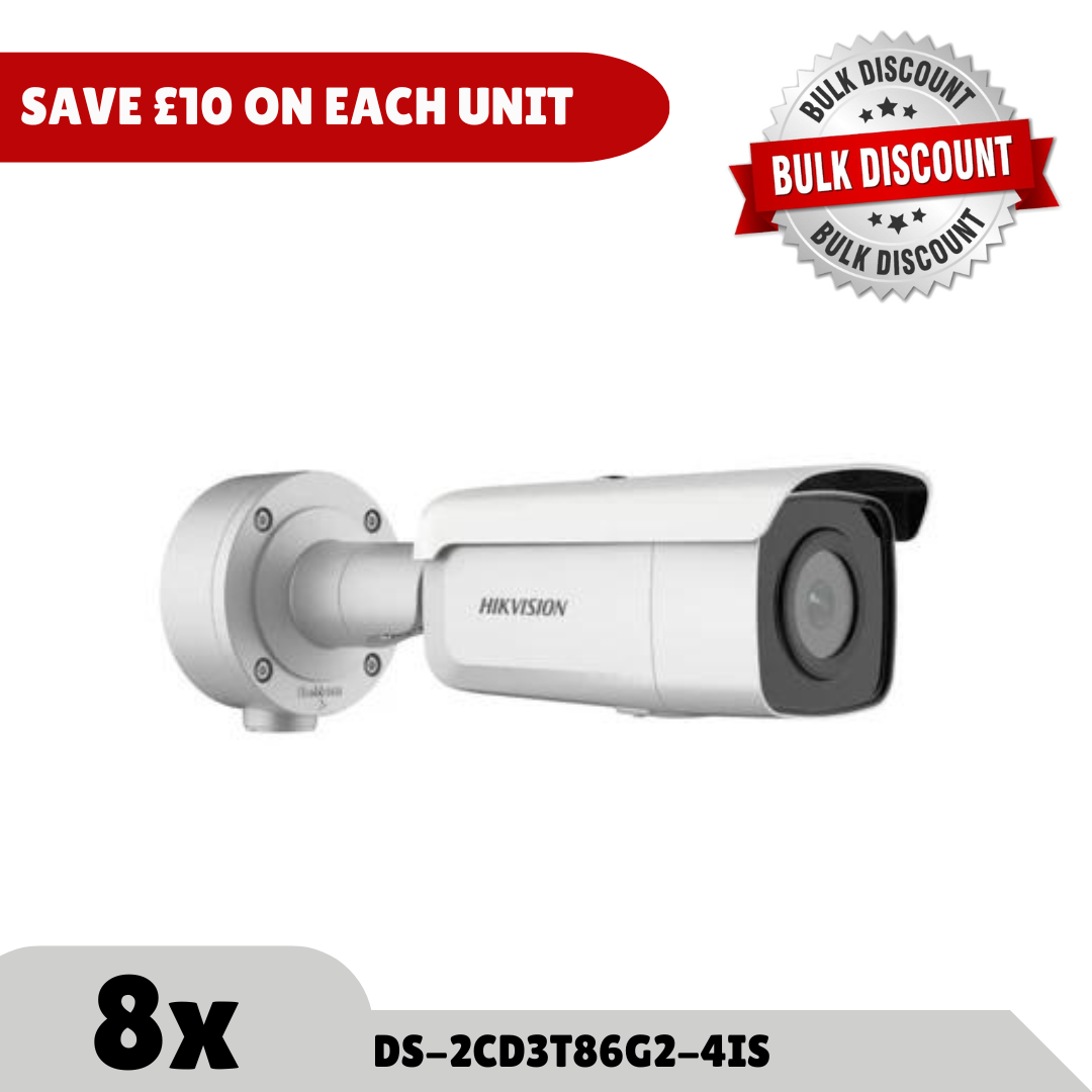 Bulk Order Saving - 8x 8MP Hikvision DS-2CD3T86G2-4IS Ultra Series AcuSense Fixed Bullet Network (IP) Camera 4MM (Offer)