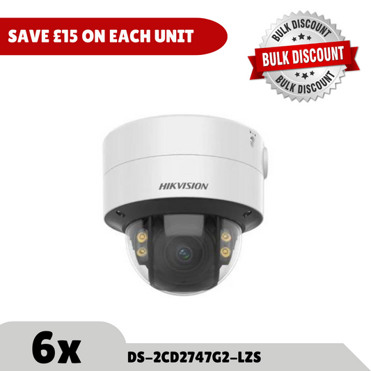 Bulk Order Saving - 6x 4 MP DS-2CD2747G2-LZS(C) ColorVu Motorized Varifocal Dome Network Camera