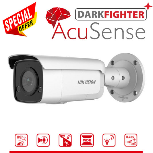 4MP DS-2CD2T46G2-ISU/SL(2.8mm) AcuSense Strobe Light & Audio Warning Fixed Bullet Camera (Offer) | NexGen CCTV