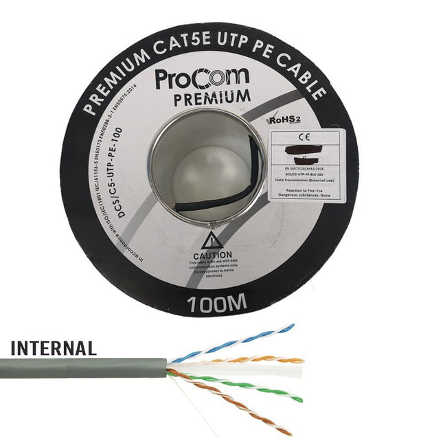 Internal CAT5e FULL COPPER Ethernet Network Cable Reel UTP 100m Indoor Grey